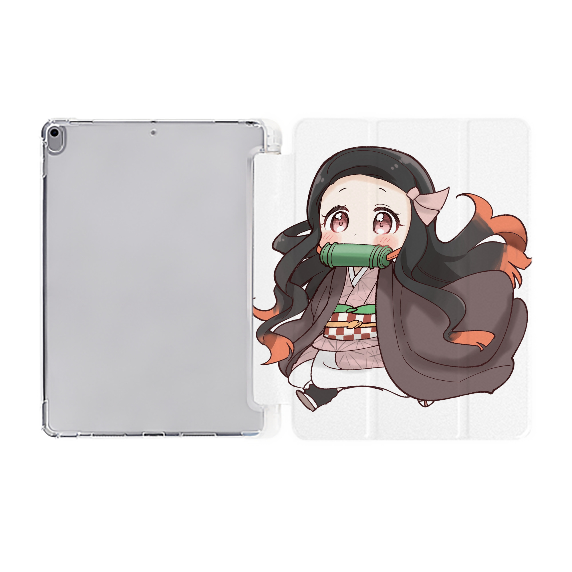（画像用） 鬼滅の刃（きめつのやいば）竈門 禰󠄀豆子／かまど ねずこ Kamado Nezuko IPad ケース ペン収納付き 三つ折りスタンド PUレザー×シリコン 対応機種9.5/10.5/10.9インチ